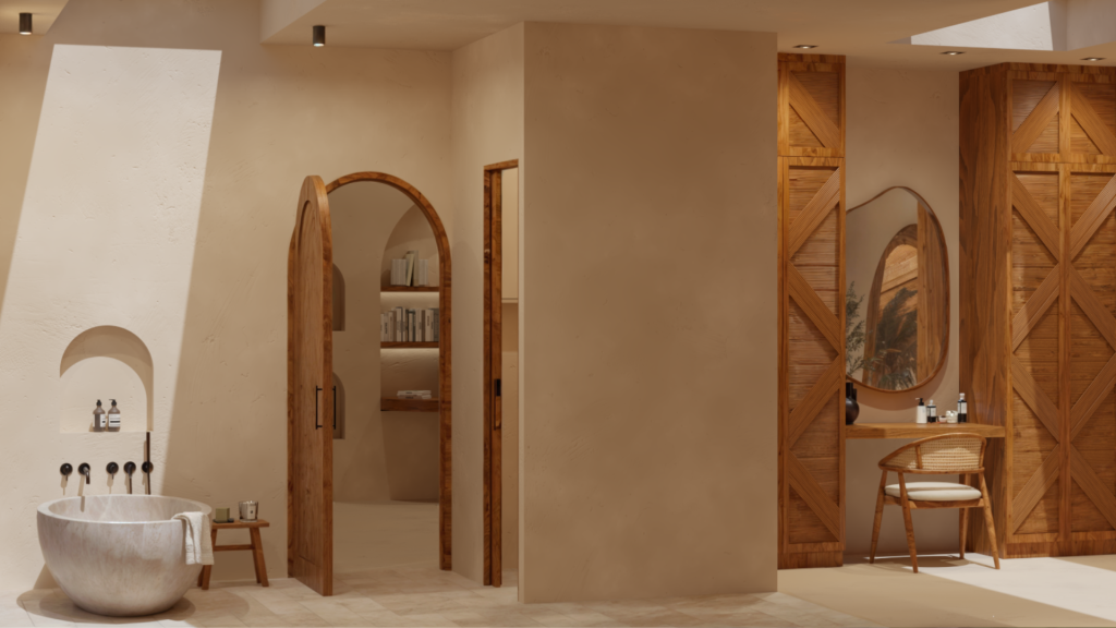 Interior design services oline - Ethnic style master bedroom bathroom.